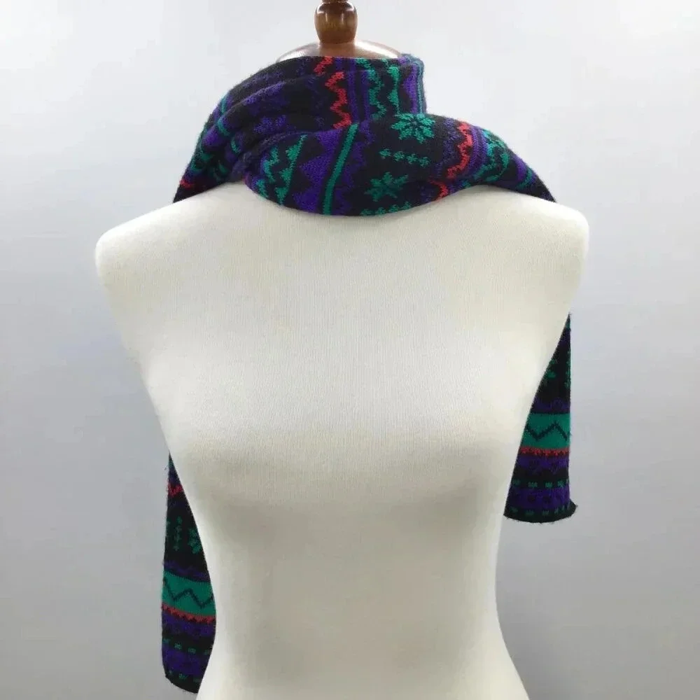 Reversible Christmas Scarf Scandinavian Nordic Vibes Snowflake Winter Fair Isles